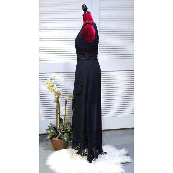 NWT Marciano Womens Black Lace Maxi Dress Sheer Overlay & Deep V-Neck Sz 6 2562 - Picture 5 of 11